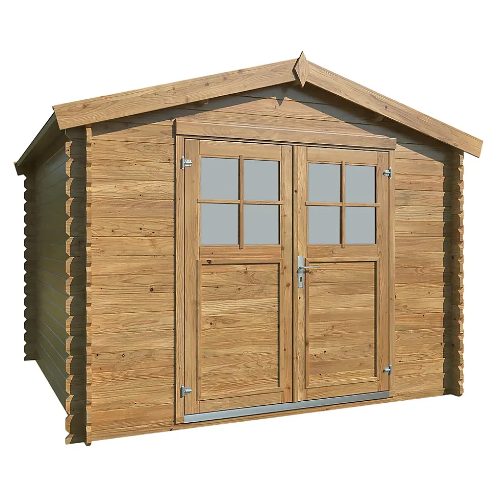 Abri de jardin Klikstrom Belaïa bois traité autoclave marron surface ép.28 mm totale 9.3m²