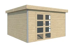 Abri de jardin Lindo 2 XL en bois coloris naturel ép.28 mm surface extérieure 16,97 m²