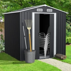 Abri de jardin 3,7M² gris en acier galvanisé avec base