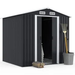 Abri de jardin 3,7M² gris en acier galvanisé avec base