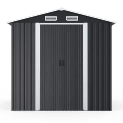 Abri de jardin 3,7M² gris en acier galvanisé avec base