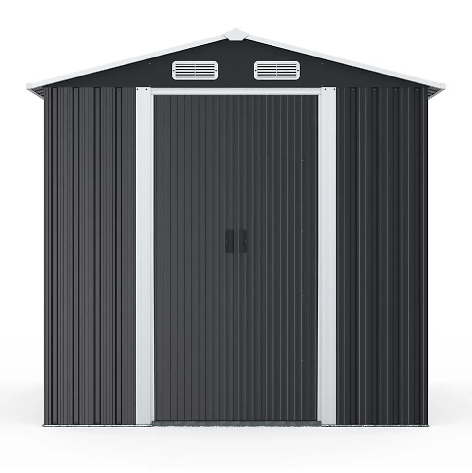 Abri de jardin 3,7M² gris en acier galvanisé avec base