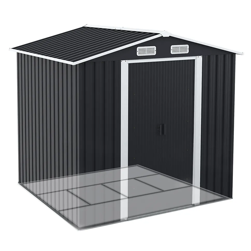 Abri de jardin 3,7M² gris en acier galvanisé avec base