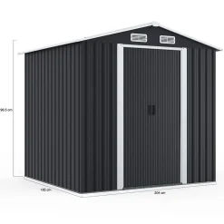 Abri de jardin 3,7M² gris en acier galvanisé avec base