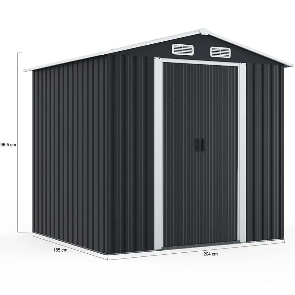 Abri de jardin 3,7M² gris en acier galvanisé avec base