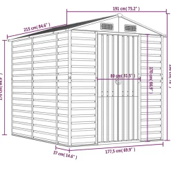 Abri de jardin marron clair 191 x 215 x 198 cm en acier galvanisé vidaXL