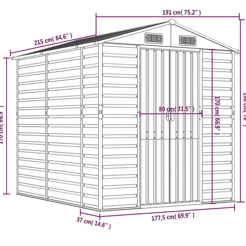 Abri de jardin marron clair 191 x 215 x 198 cm en acier galvanisé vidaXL