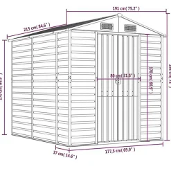 Abri de jardin marron clair 191 x 215 x 198 cm en acier galvanisé vidaXL