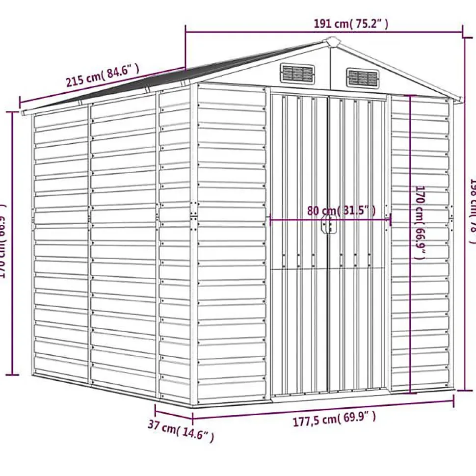 Abri de jardin marron clair 191 x 215 x 198 cm en acier galvanisé vidaXL