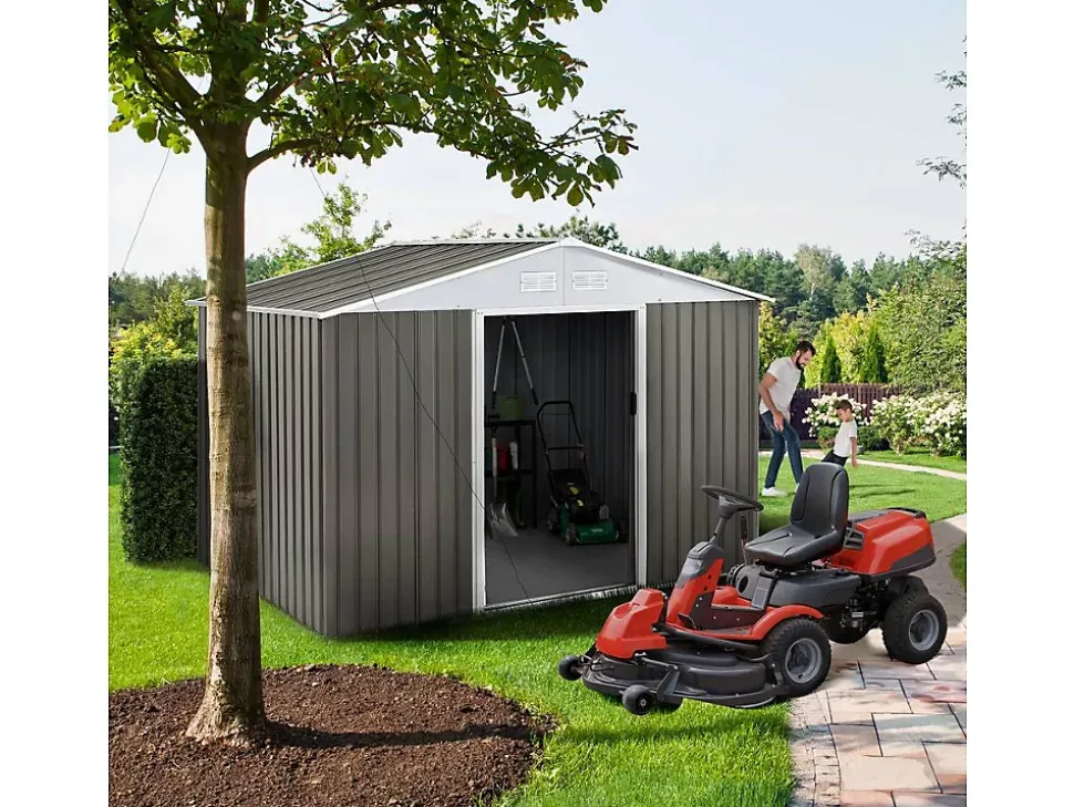 Abri de jardin métal "Dallas" 5,29 m2 (4,83 m2 au sol) Taupe