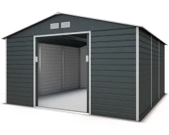 Abri de jardin métal gris 12,27 m2 + kit d'ancrage