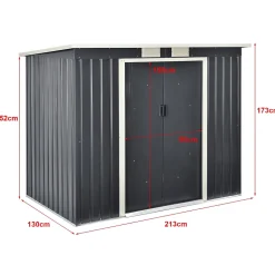 Abri de Jardin 213x130x173 cm Toit en Appentis Tôles en Acier Galvanisées Gris Foncé en.casa