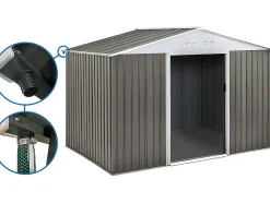 Abri jardin métal "Dallas" 8.84m² avec gouttière Taupe