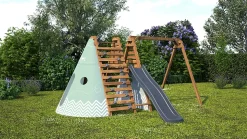 Aire de jeux en bois Apollon, portique, toboggan et mur d’escalade Soulet L. 4,27 m x H. 2,24 m