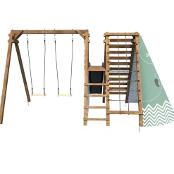 Aire de jeux en bois Apollon, portique, toboggan et mur d’escalade Soulet L. 4,27 m x H. 2,24 m