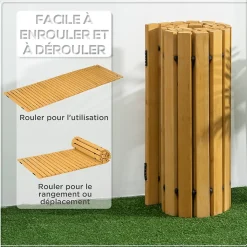 Allée chemin de jardin en lattes de bois enroulable - dim. 185L x 60l x 1,9H cm - bois de sapin pré-huilé