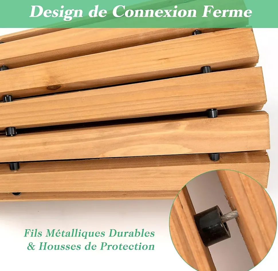 Allée de Jardin 216CM en Bois avec Surface Antidérapante Chemin de Jardin Déroulant Fils Métalliques avec Gaine Naturel