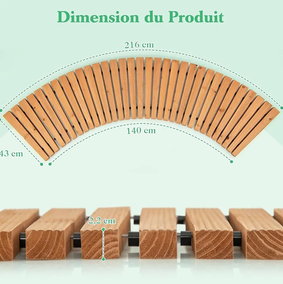 Allée de Jardin 216CM en Bois avec Surface Antidérapante Chemin de Jardin Déroulant Fils Métalliques avec Gaine Naturel