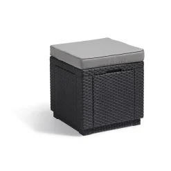 ALLIBERT JARDIN Table-pouf avec coussin et rangement integre - Imitation rotin tresse graphite