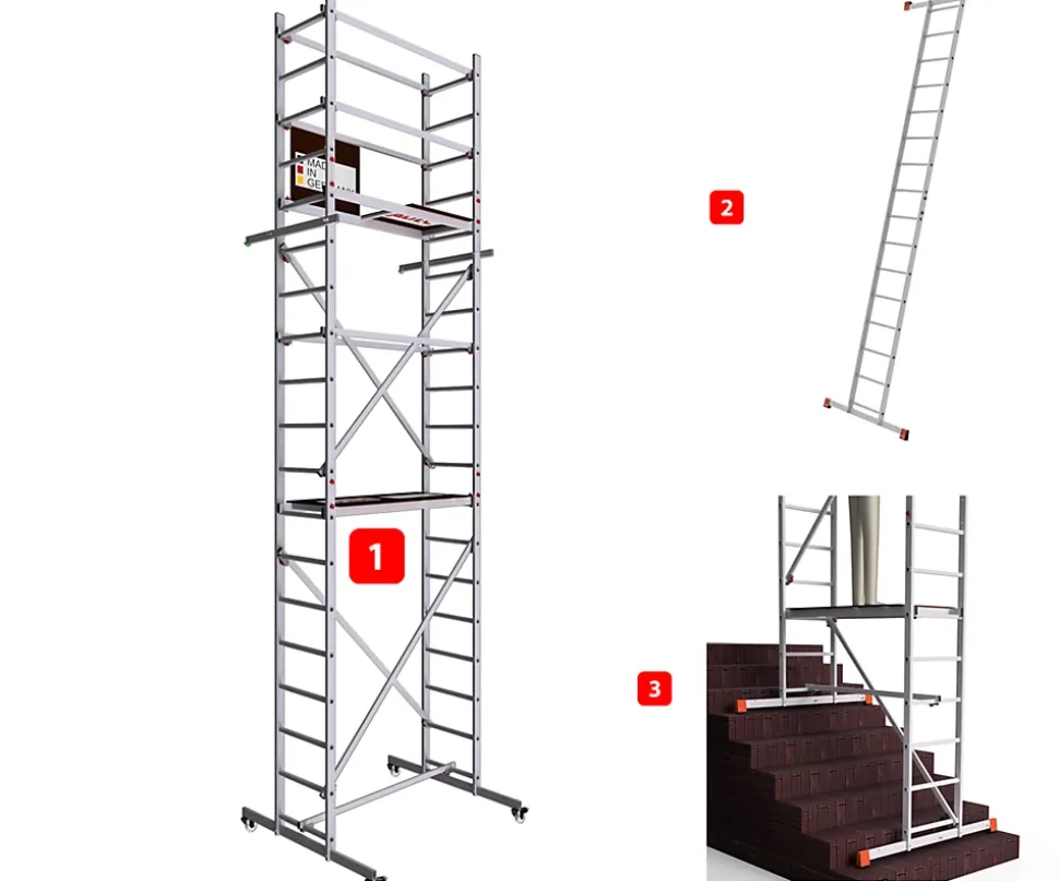 AluCombine 1 600 hauteur de travail 6m echafaudage echellee traverse 4 roues echafaudage de roulement
