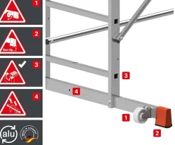 AluCombine 3 500 hauteur de travail 5m echafaudage echellee traverse 2 roues echafaudage fixes 80mm ancrages muraux