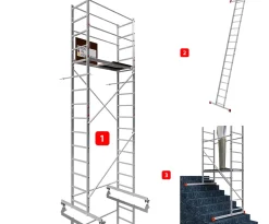 AluCombine 3 500 hauteur de travail 5m echafaudage echellee traverse 4 roues echafaudage de roulement ancrages muraux