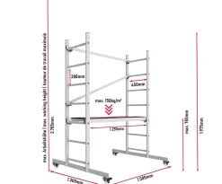 AluCombine 1 300 hauteur de travail 3m echafaudage echellee traverse 4 roues echafaudage de roulement
