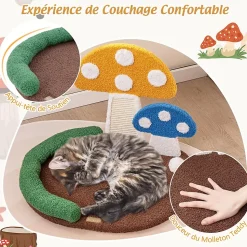 Arbre à Chat de Champignon avec Poteau en Sisal Planche à Griffer Balle à Ressort Petit Arbre à Chat avec Condo 43cm