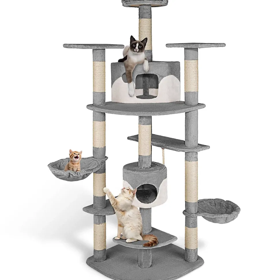 Arbre à chat griffoir 201 cm avec système de sécurité gris/blanc
