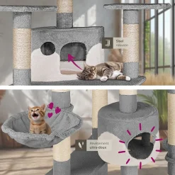 Arbre à chat griffoir 201 cm avec système de sécurité gris/blanc