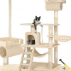 Arbre à chat griffoir escalade 141 cm et système de sécurité beige