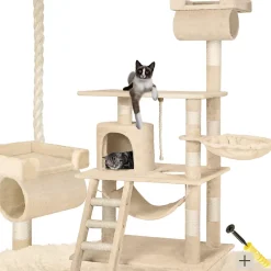 Arbre à chat griffoir escalade 141 cm et système de sécurité beige
