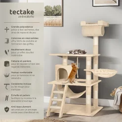 Arbre à chat griffoir escalade 141 cm et système de sécurité beige