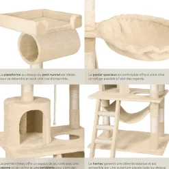 Arbre à chat griffoir escalade 141 cm et système de sécurité beige