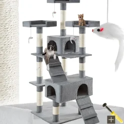 Arbre à chat griffoir escalade 170 cm avec maisons et plateformes gris