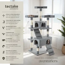 Arbre à chat griffoir escalade 170 cm avec maisons et plateformes gris