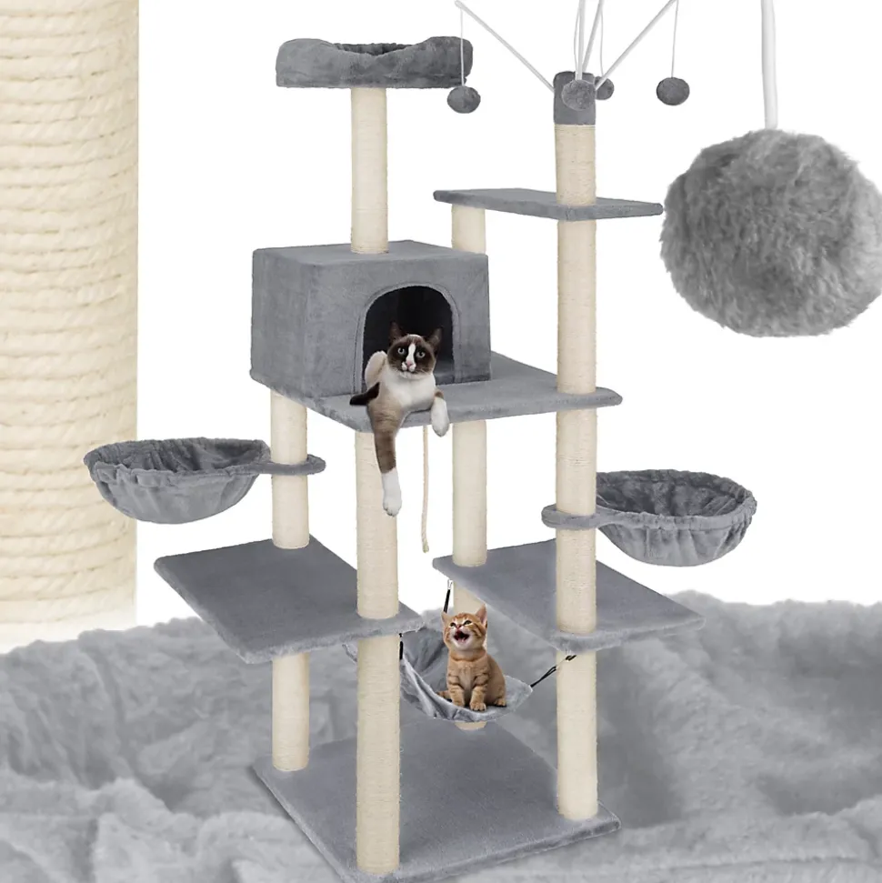 Arbre à chat griffoir escalade 165 cm avec corde en sisal gris