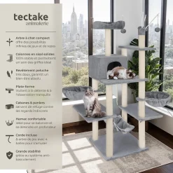 Arbre à chat griffoir escalade 165 cm avec corde en sisal gris