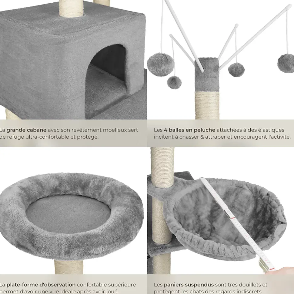 Arbre à chat griffoir escalade 165 cm avec corde en sisal gris