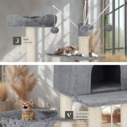 Arbre à chat griffoir escalade 165 cm avec corde en sisal gris