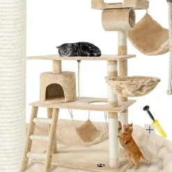 Arbre à chat griffoir escalade 141 cm avec système de sécurité beige
