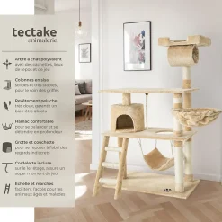 Arbre à chat griffoir escalade 141 cm avec système de sécurité beige