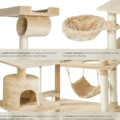 Arbre à chat griffoir escalade 141 cm avec système de sécurité beige