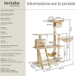Arbre à chat griffoir escalade 141 cm avec système de sécurité beige