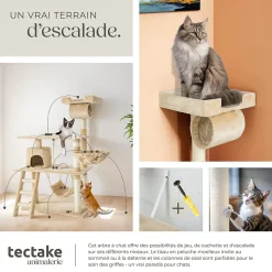 Arbre à chat griffoir escalade 141 cm avec système de sécurité beige