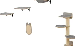 Arbre à Chat Mural, 4 Niveaux Griffoir en Sisal avec 3 Étagères,Hamac et 2 Plates,en Bois et Tissu,pour Salon,Charge 10kg