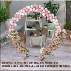 Arche décorative - arche de mariage - arche de ballon - dim. 222L x 60l x 224H cm - acier doré