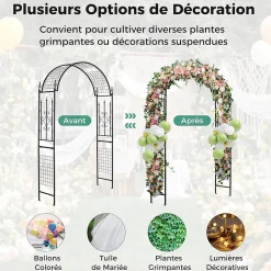 Arche de Jardin 234 CM avec Treillis, en Métal avec 4 Piquets de Fixation, pour Plantes Grimpantes, Mariage,143 x 40 x 234CM