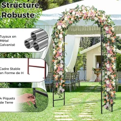 Arche de Jardin 234 CM avec Treillis, en Métal avec 4 Piquets de Fixation, pour Plantes Grimpantes, Mariage,143 x 40 x 234CM