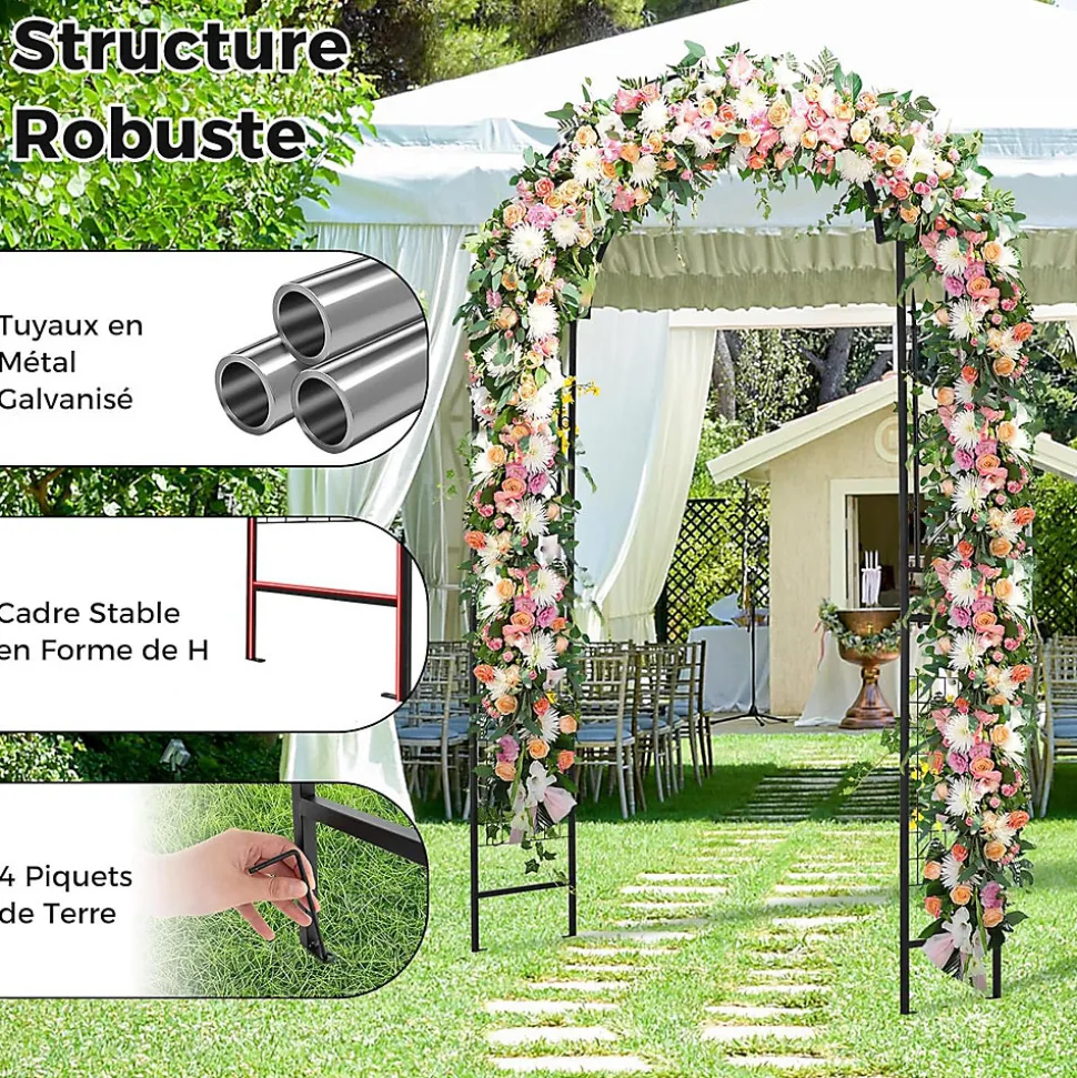 Arche de Jardin 234 CM avec Treillis, en Métal avec 4 Piquets de Fixation, pour Plantes Grimpantes, Mariage,143 x 40 x 234CM